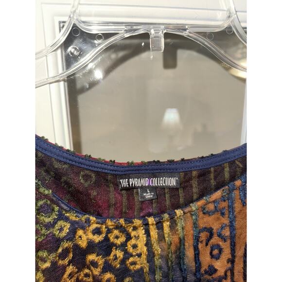 Pyramid Collection Top Sz LG Asymmetrical Hem Stretch Artsy Art To Wear Flowy - Picture 3 of 5